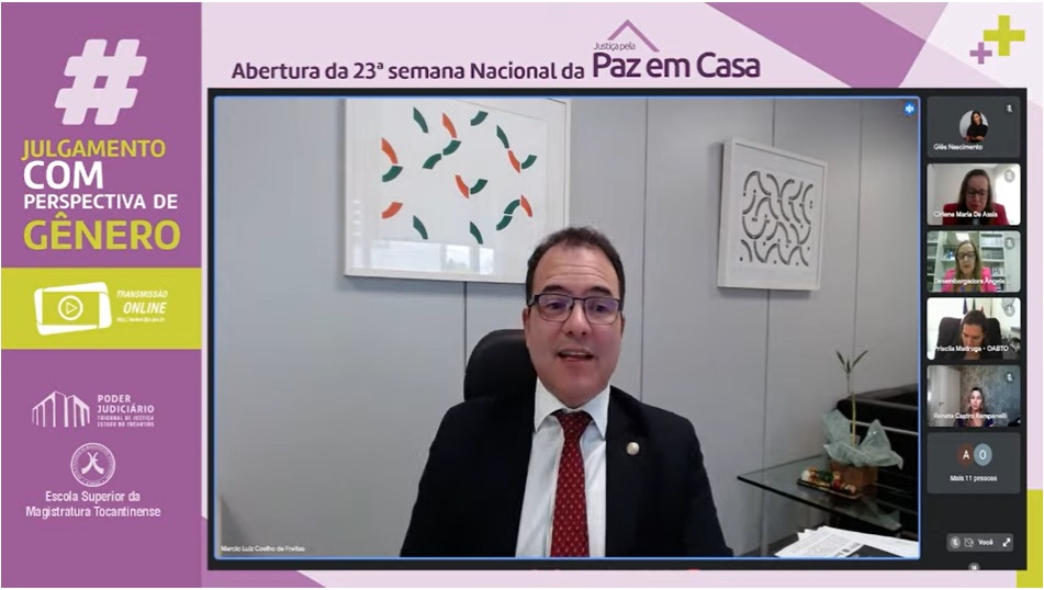 Participação do Juiz federal Marcio Luiz Coelho de Freitas,  conselheiro do Conselho Nacional de Justiça (CNJ), durante a palestra de abertura da 23ª semana Nacional da Justiça pela Paz em Casa. 