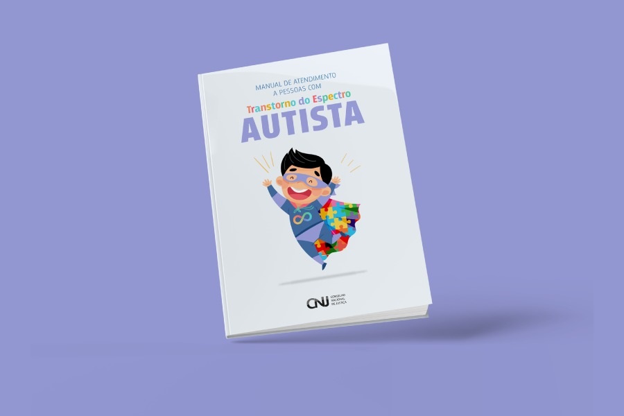 Arte com fundo lilás e à frente um desenho de um super-herói com as cores referentes ao autismo