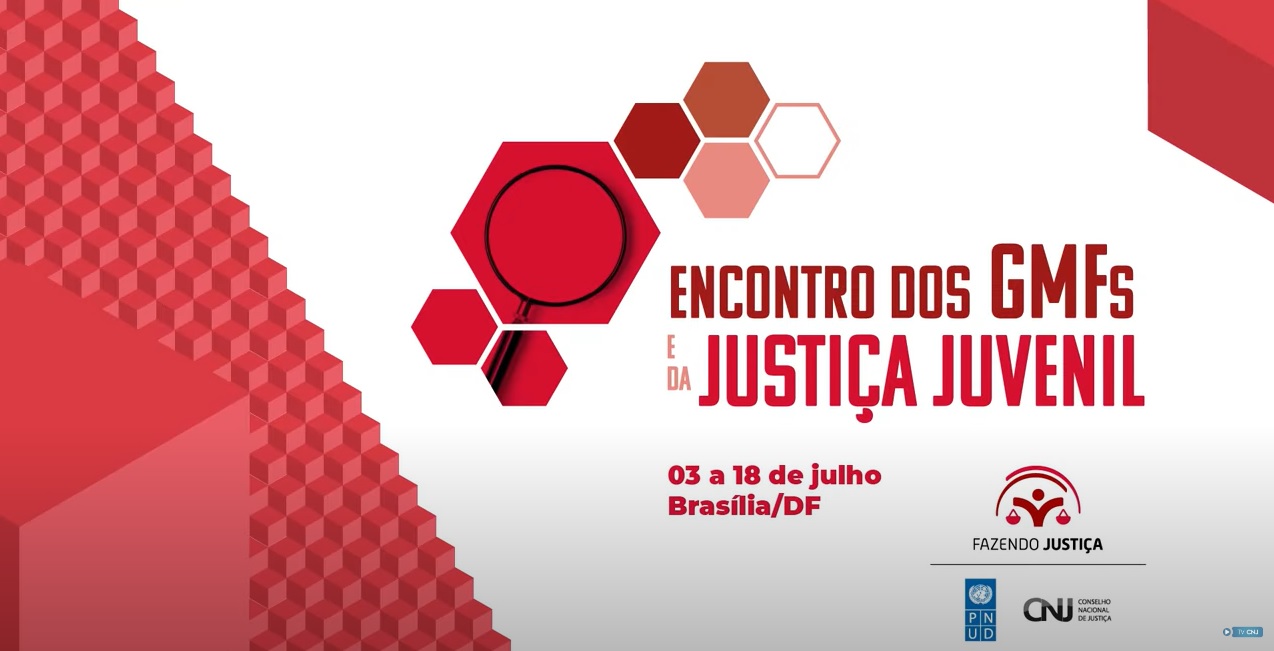Print do material de divulgação do Encontro dos GMFs em fundo branco com letras vermelhas
