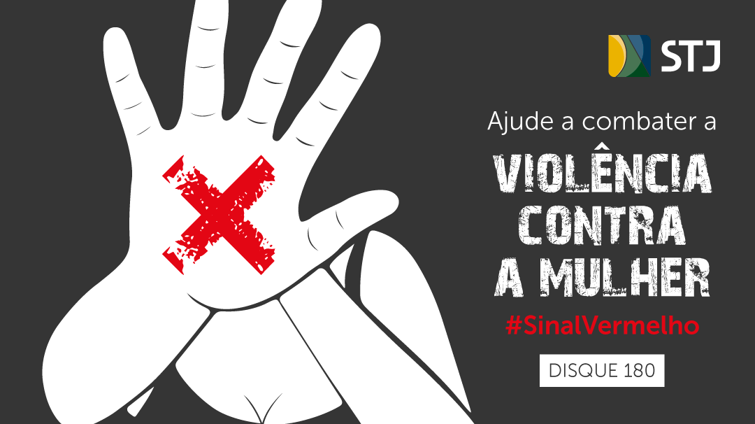 imagem colorida (cinza, branca e vermelha) de mulher com mão na frente do rosto e um x em sua palma com a mensagem "ajude a combater a violência contra a mulher"