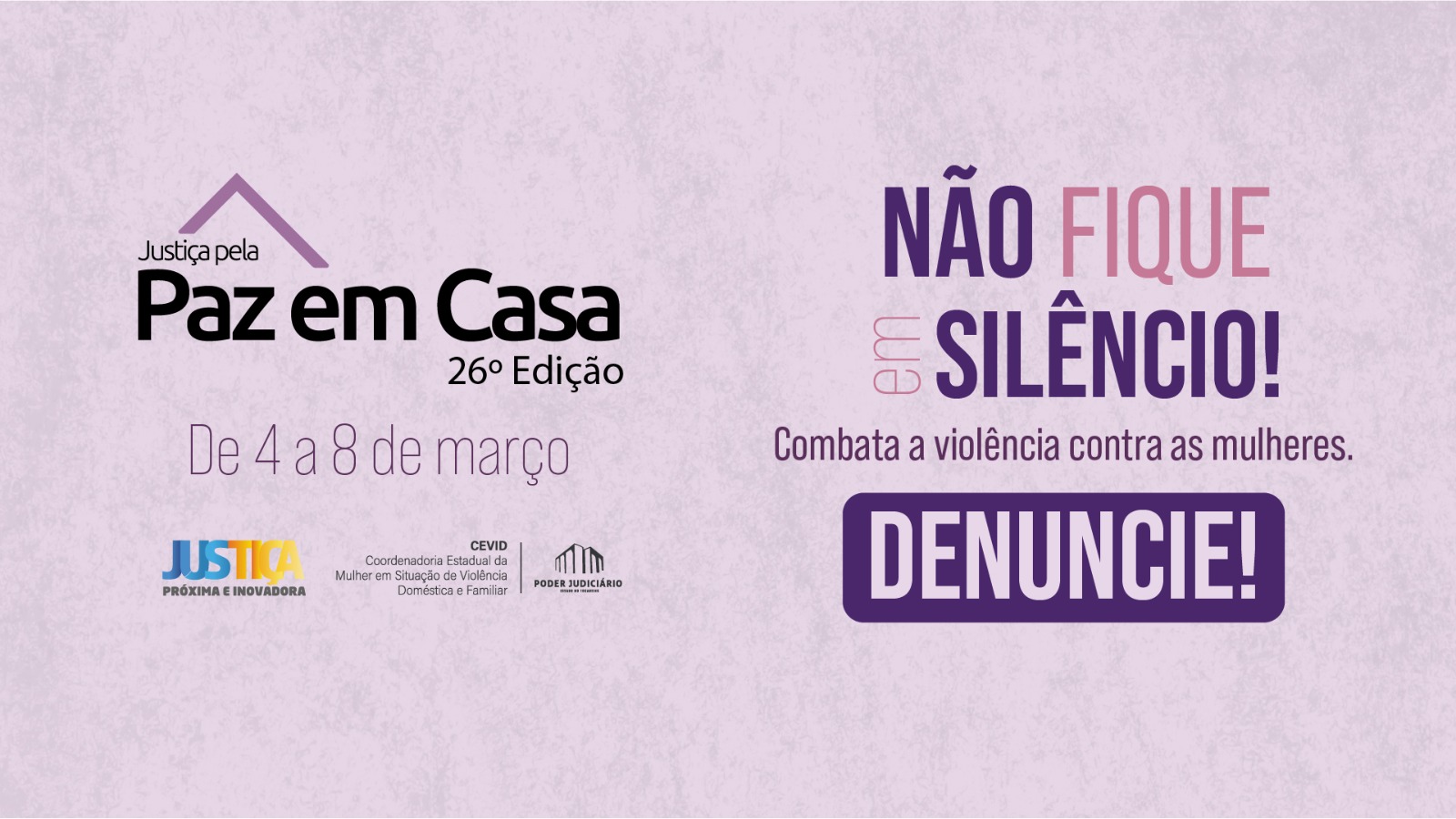 Imagem lilás com informações sobre combate à violência contra a mulher