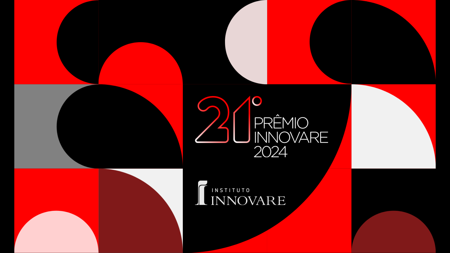 Imagem colorida (vermelho, preto e branco) com os dizeres "21° prêmio Innovare"