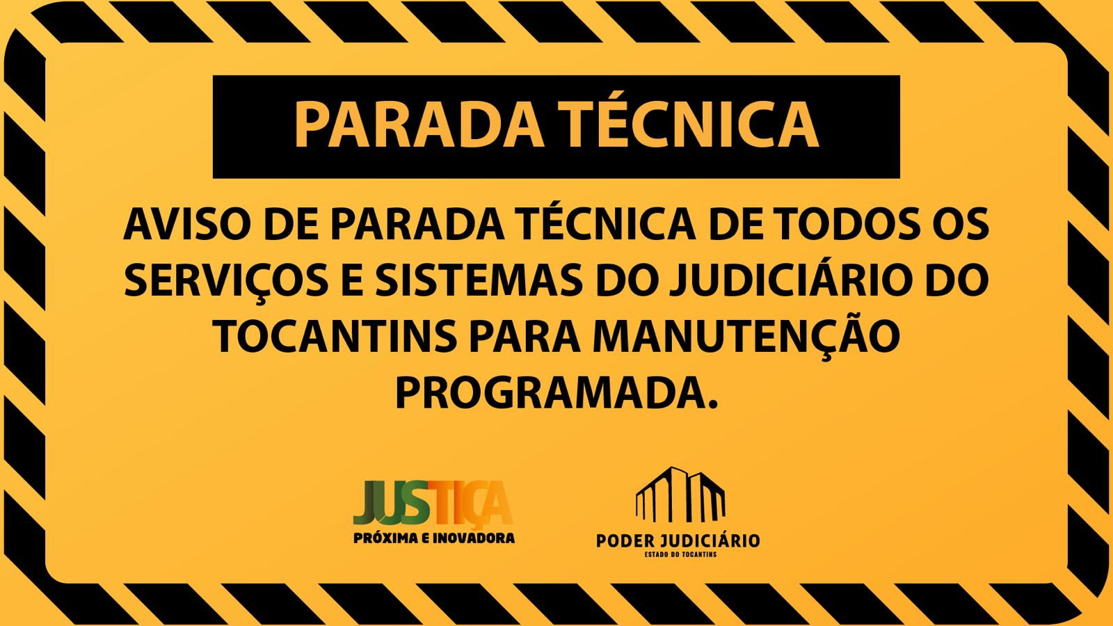 Imagem amarela e preta para avisar sobre a parada técnica