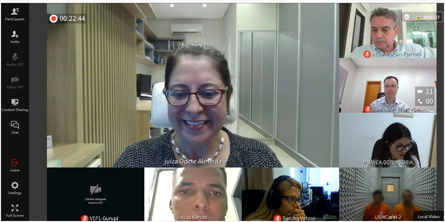 Imagem mostra uma audiência virtual; aparecem os rostos dos participantes