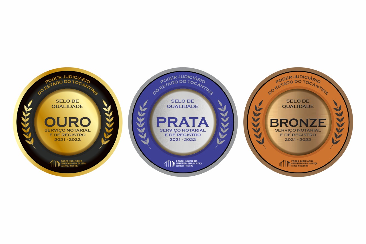 Imagem colorida que mostra três selos: ouro, prata e bronze