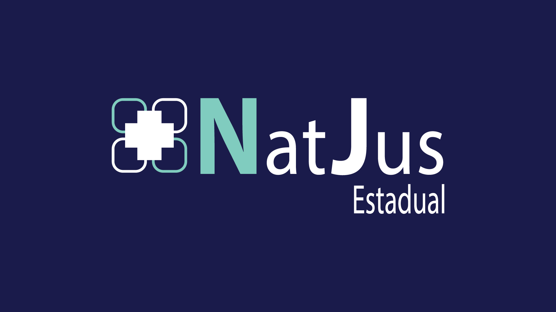 Arte em fundo azul marinho com a logo do NatJus Estadual ao centro em fonte verde 