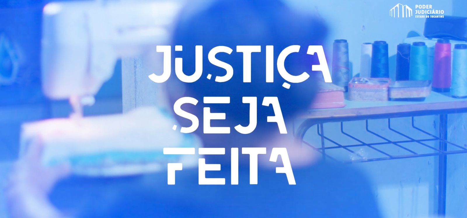 Arte com fundo azul com os dizeres "Justiça Seja Feita"