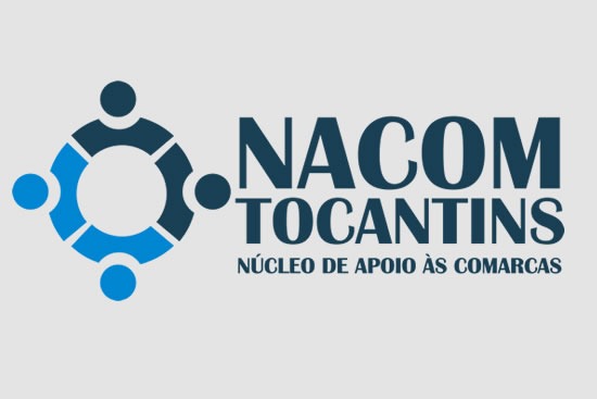 imagem com fundo cinza e inscrições sobre núcleo de apoio às comarcas em variados tons de azul