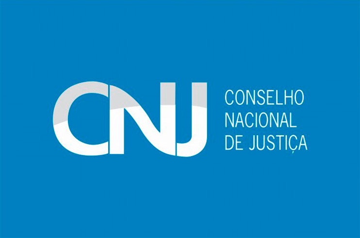 Imagem colorida (azul e branco) com fundo azul e os dizeres "CNJ Conselho Nacional de Justiça"