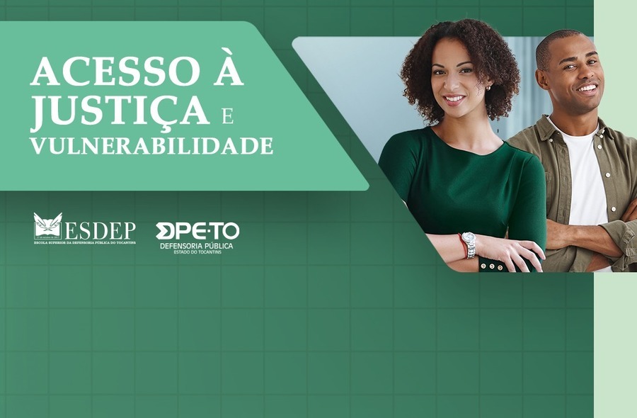 imagem em tons verdes com um casal negro com informações sobre curso sobre acesso à justiça