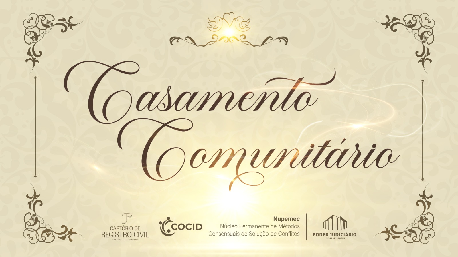 Arte com fundo dourado sobre casamento comunitário