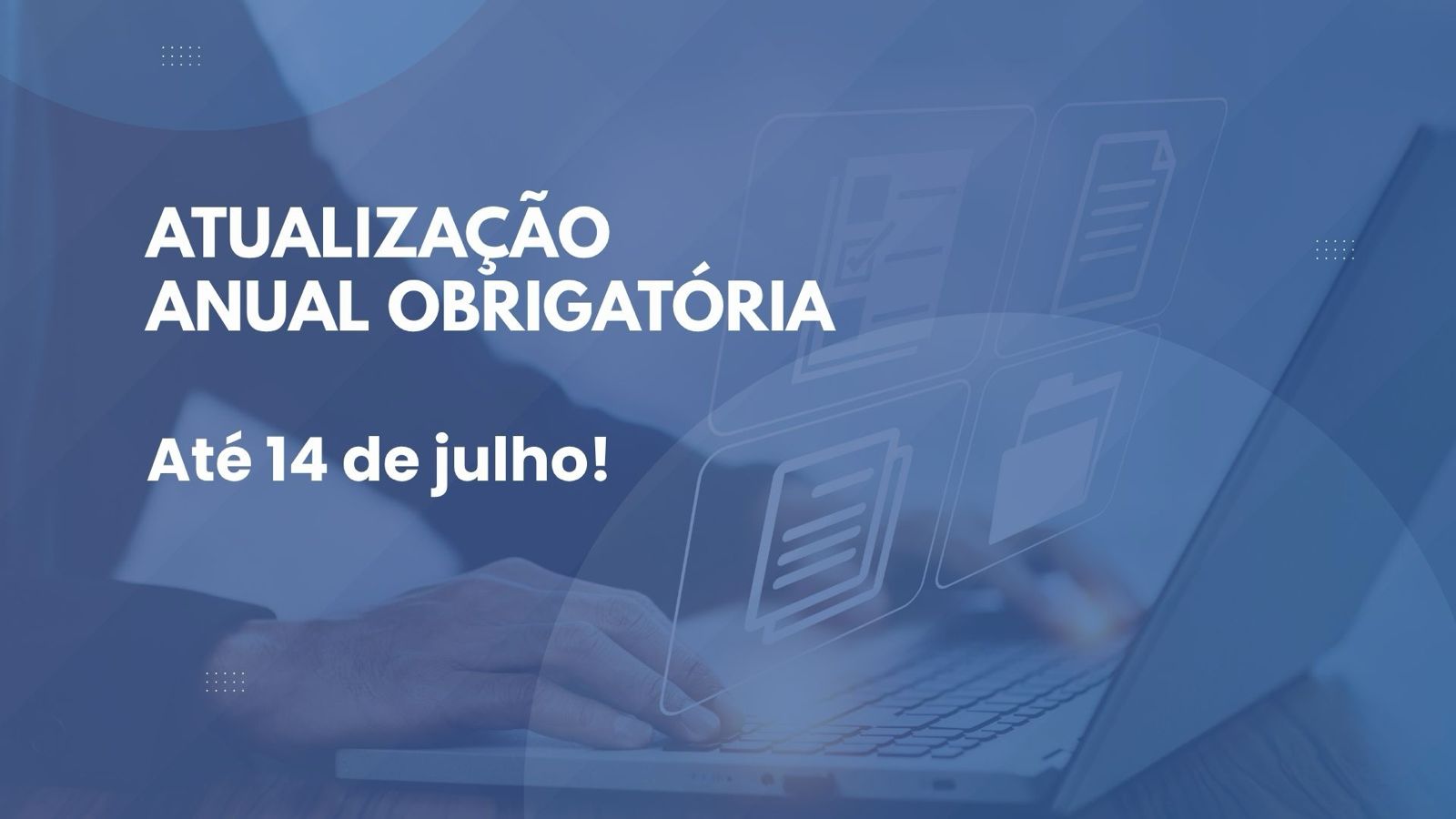 Arte em tons azul marinho com inscrições em branco com informações sobre atualização anual de servidores do Judiciário