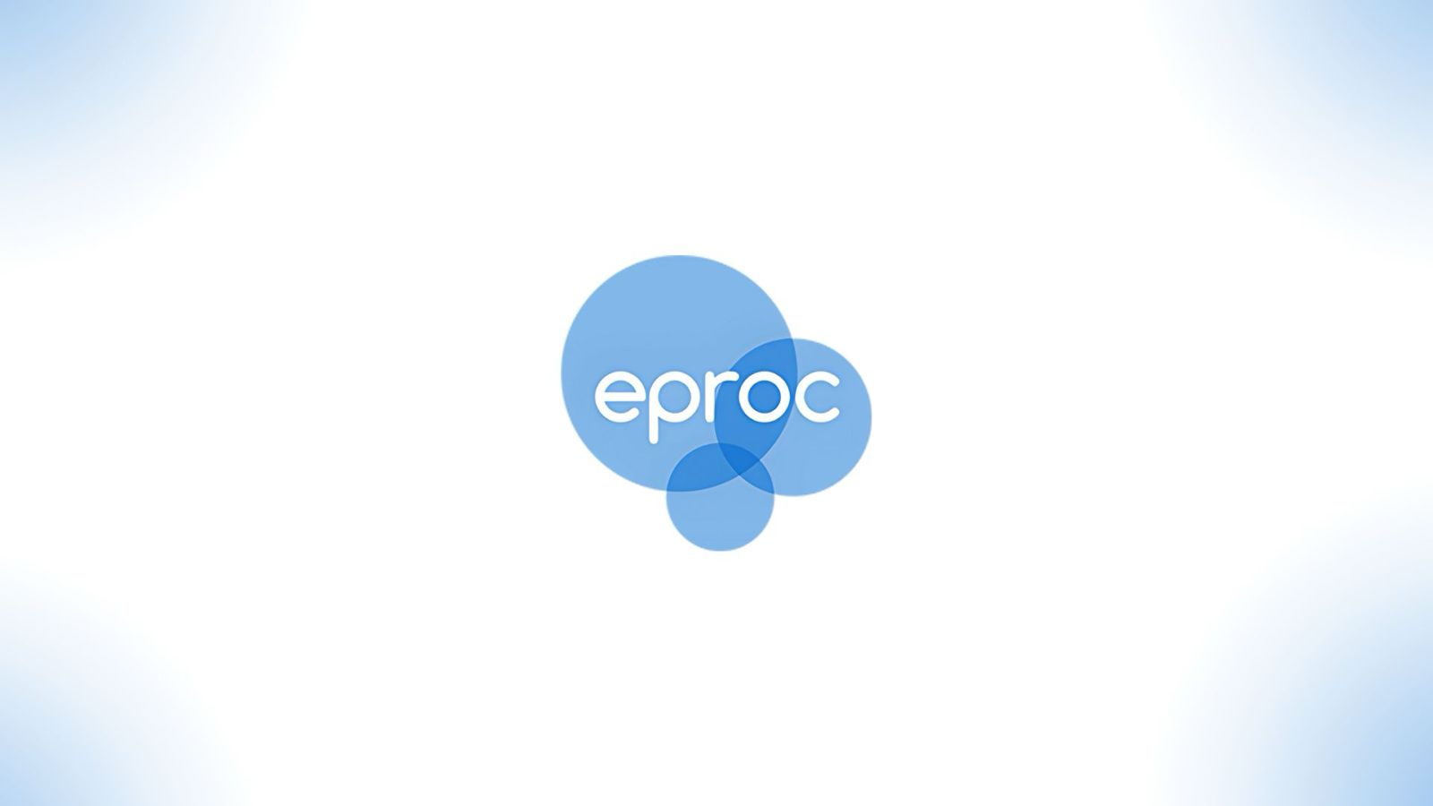 A imagem mostra o logotipo do sistema Eproc em destaque no centro. O design é composto por círculos azuis sobrepostos em diferentes tons, transmitindo modernidade e leveza. No meio, em letras brancas arredondadas, está escrito “eproc”, que se destaca pelo contraste com o fundo.