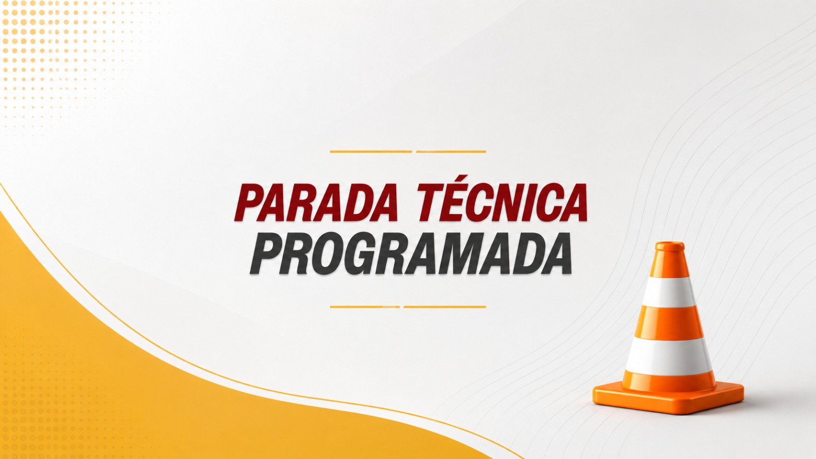 A imagem mostra uma arte gráfica com o título "Parada Técnica Programada" em destaque, sobre fundo branco com elementos visuais em tons de amarelo.
