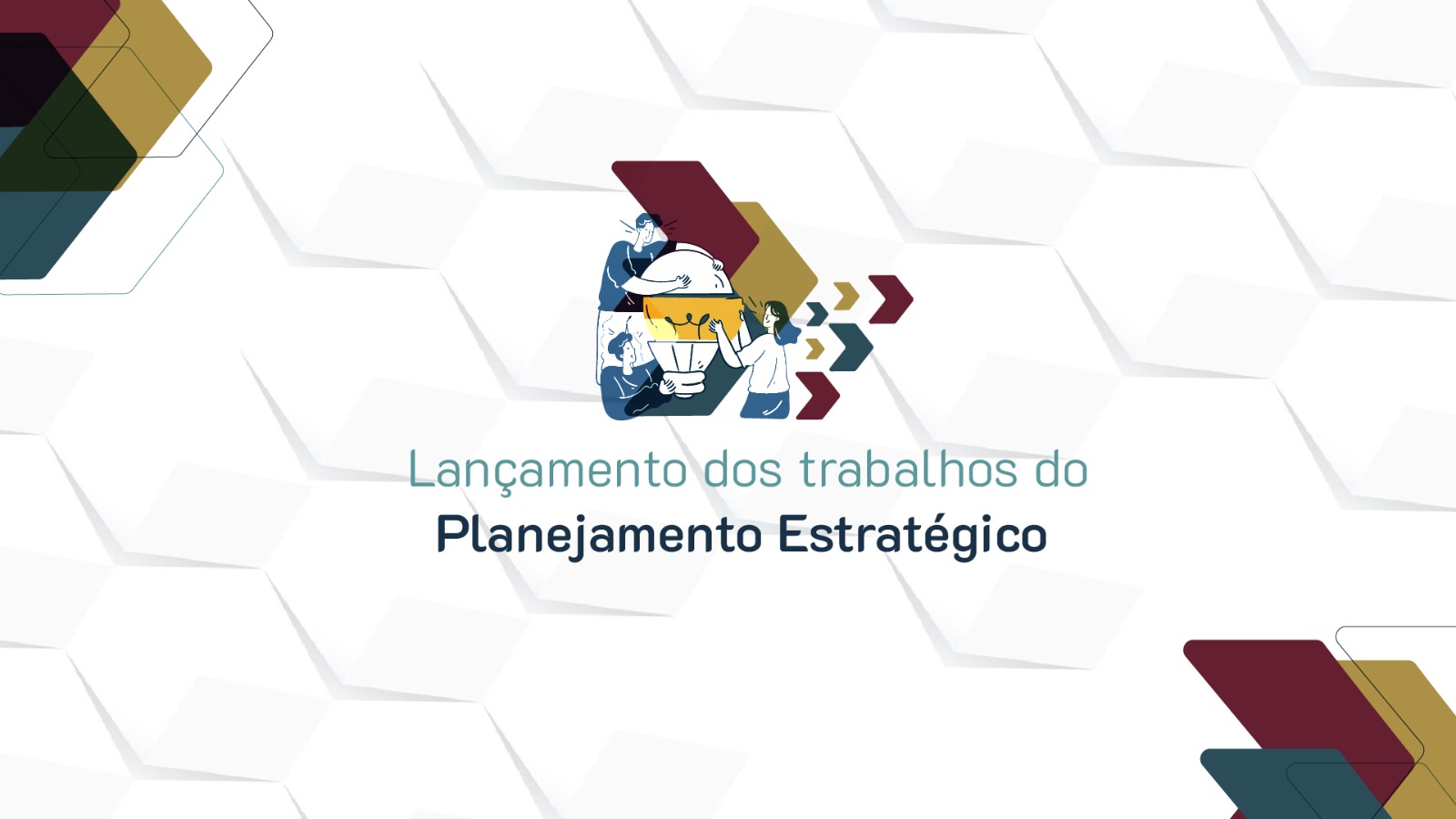 Imagem ilustrativa de fundo branco com as palavras planejamento estratégico na cor verde musco e ilustração nos cantos superior esquerdo e inferior direito e centro