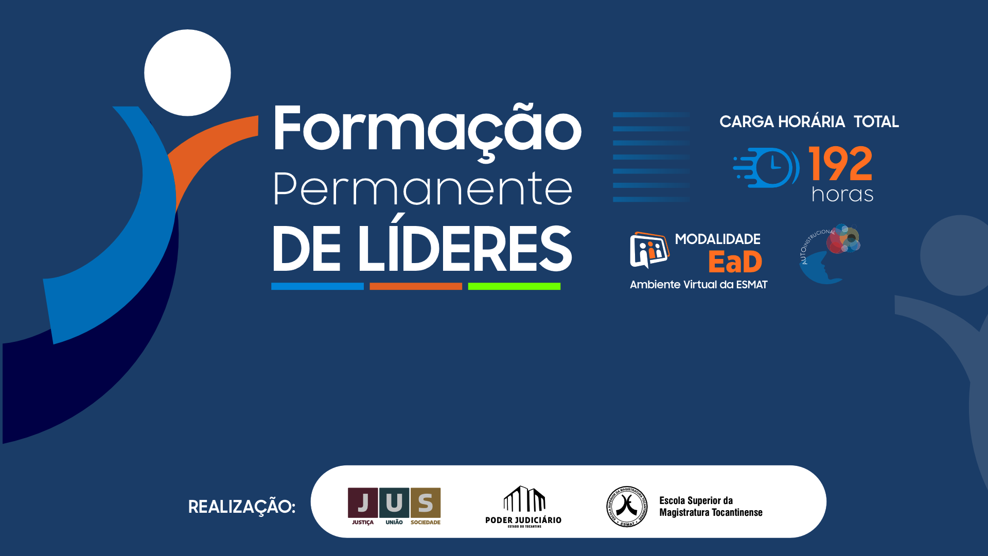 Imagem ilustrativa azul com frase Formação Permanente de Líderes na cor branca e outras informações do evento e logomarcas institucionais
