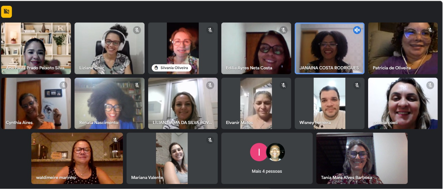 Print da tela do Google meet com pessoas participando do projeto Oficina Literária