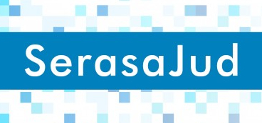 imagem com fundo branco e no centro uma faixa azul com o nome SerasaJud