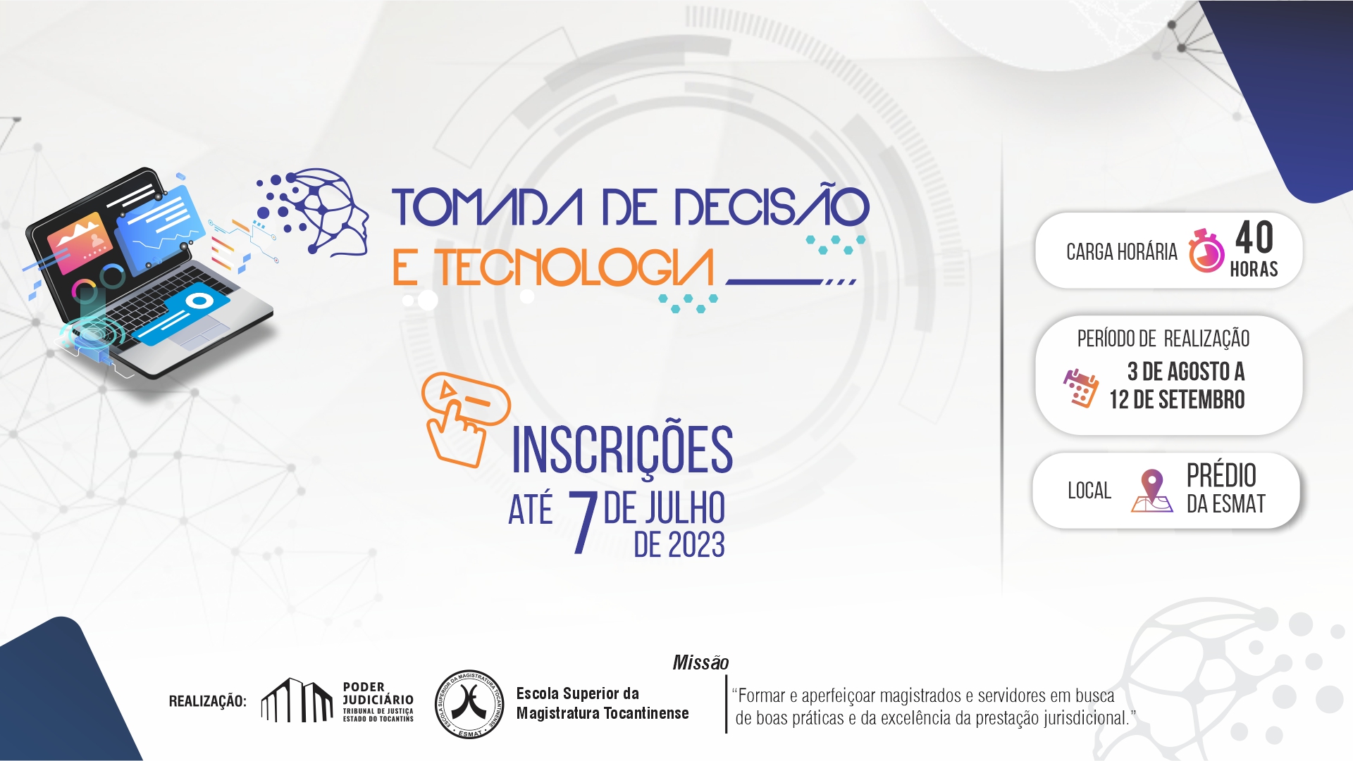 Arte para divulgar a retificação do Edital do curso Tomada de Decisão e Tecnologia com ampliação de público-alvo e prazo das inscrições