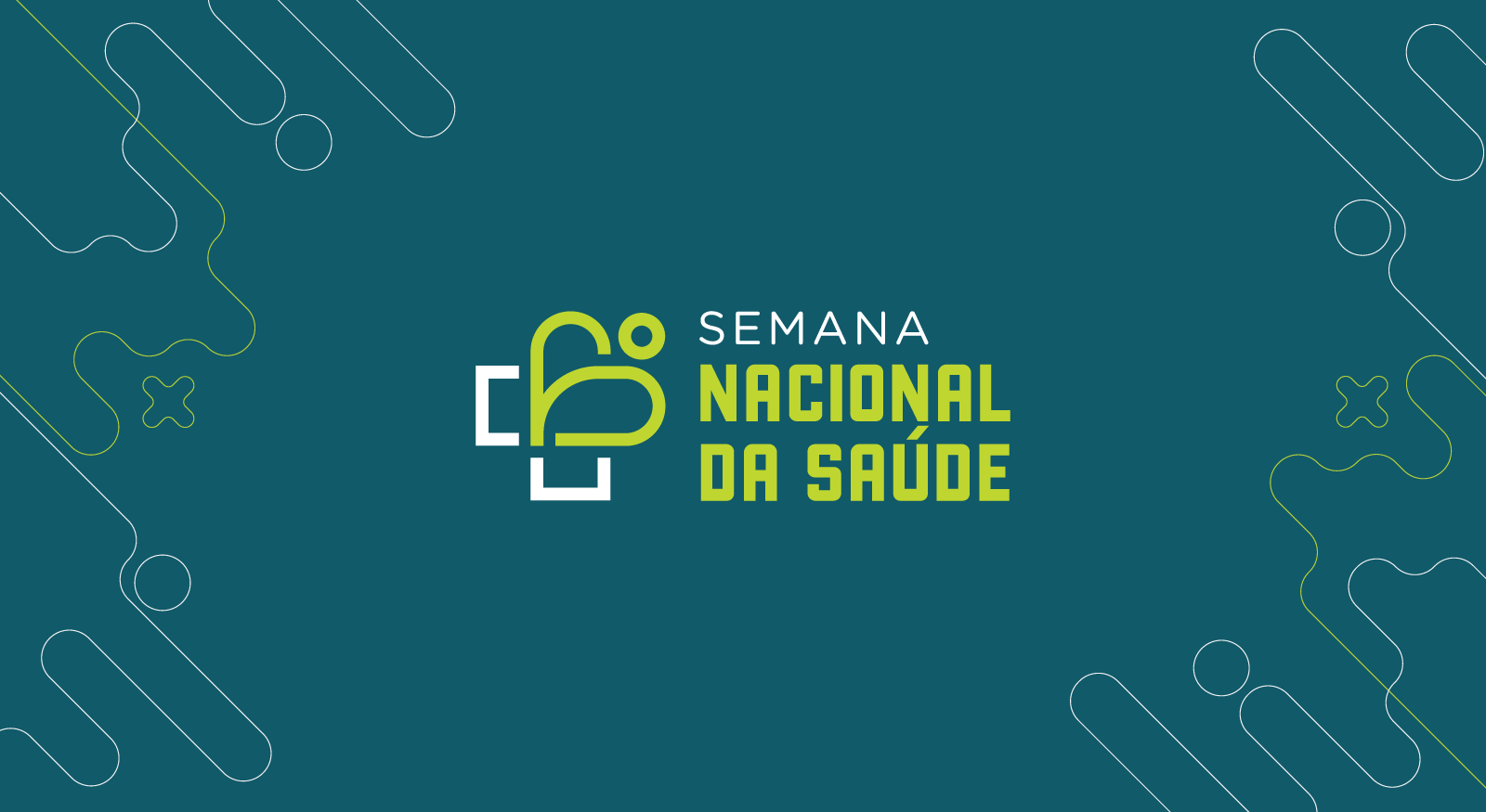 Arte em fundo verde escuro com uma logo e o seguinte texto ao centro: Semana Nacional da Saúde