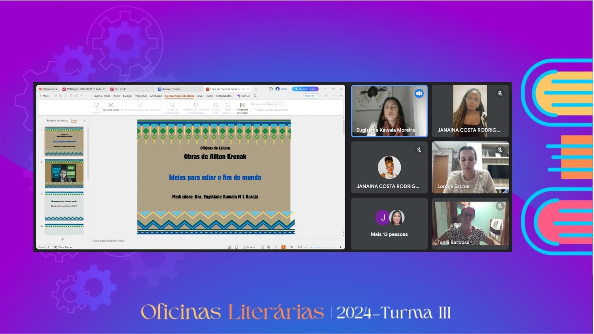 Imagem de fundo escuro com os participantes da oficina literária