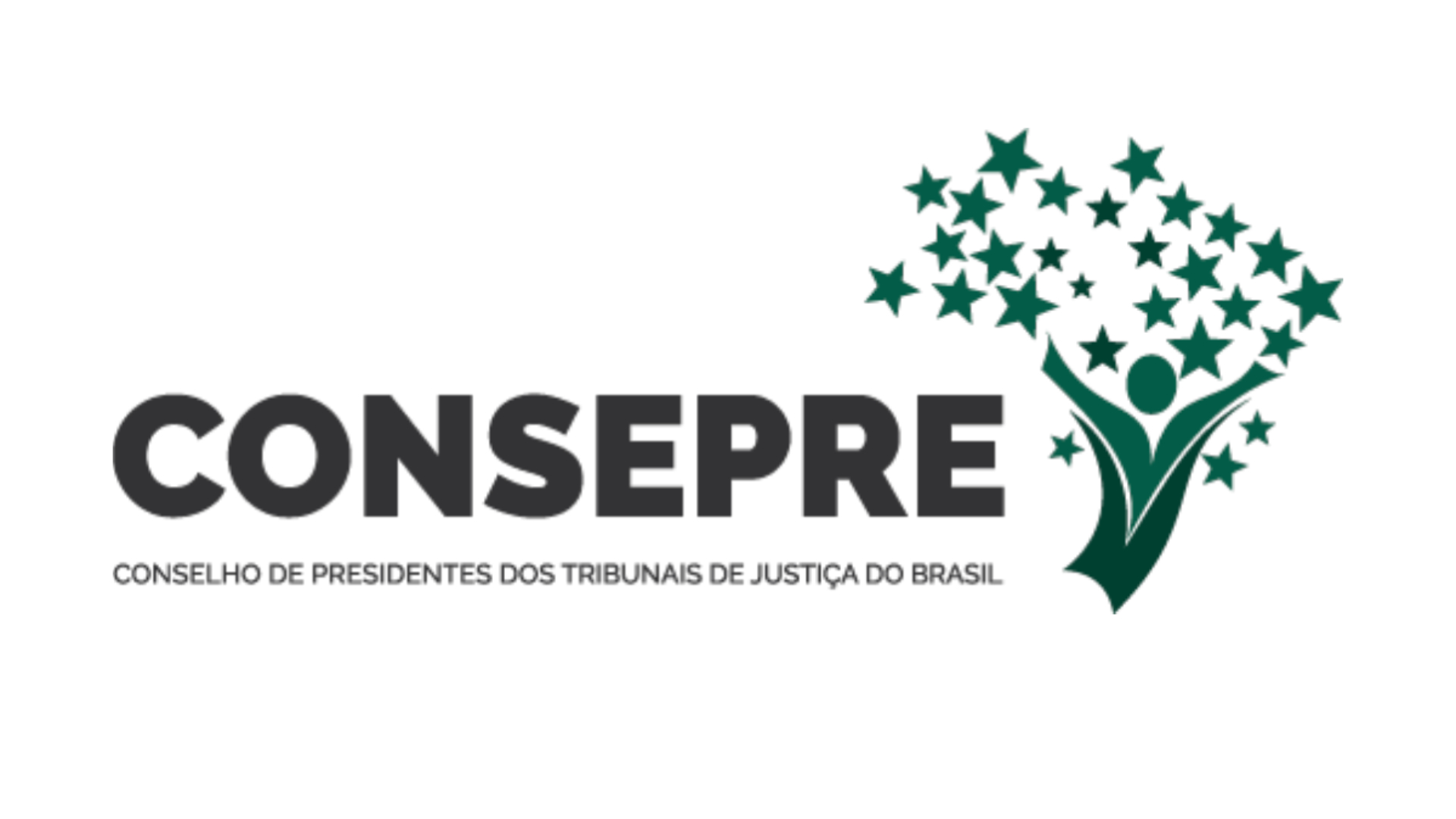 Fundo branco com a palavra Consepre em destaque com fonte preta e logo em verde ao lado. Abaixo, o nome Conselho de Presentes dos Tribunais de Justiça do Brasil