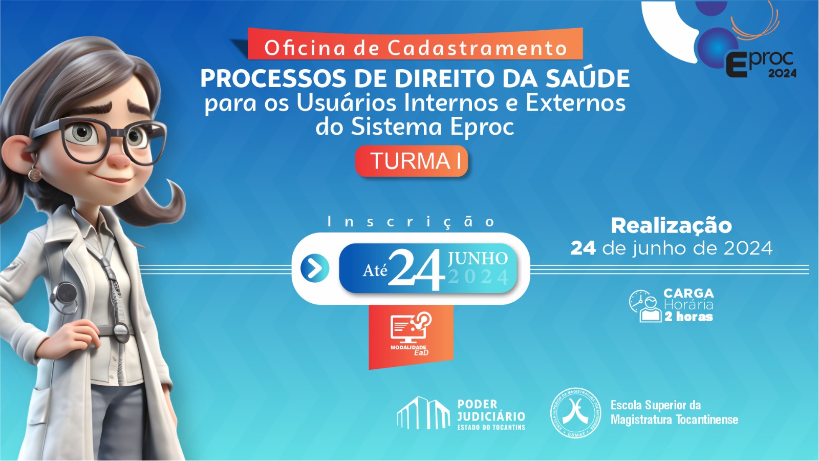 Arte ilustrativa sobre oficina de cadastramento de processos da área da saúde