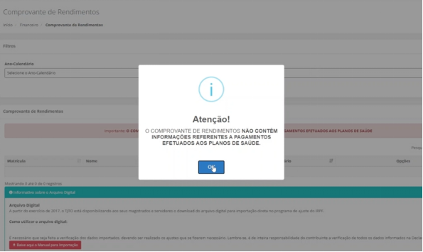 Caixa de diálogo com botão OK